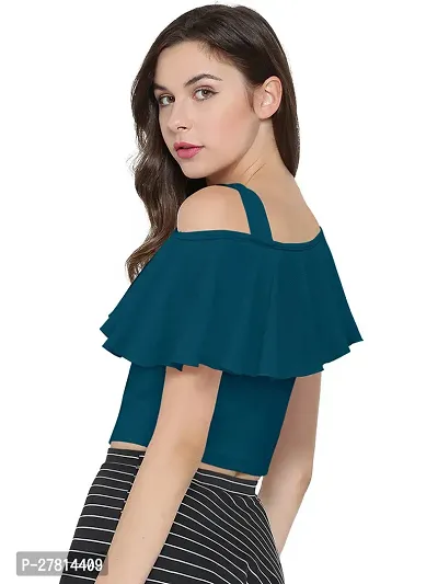 Elegant Blue Polyester Solid Crop Length Top For Women-thumb4