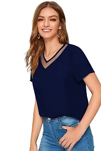 Elegant Navy Blue Polyester Solid Top  For Women-thumb1