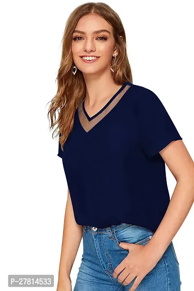 Elegant Navy Blue Polyester Solid Top  For Women-thumb2