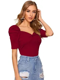 Elegant Maroon Polyester Solid Top  For Women-thumb1