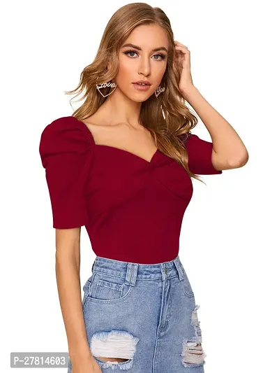 Elegant Maroon Polyester Solid Top  For Women-thumb2