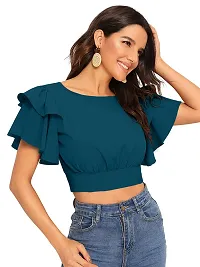 Elegant Blue Polyester Solid Crop Length Top For Women-thumb2