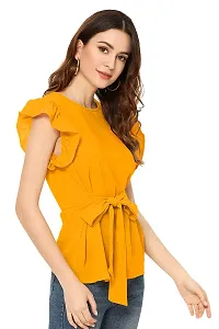 Elegant Yellow Polyester Solid Regular Length Top For Women-thumb1