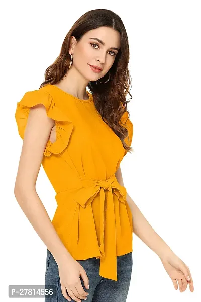 Elegant Yellow Polyester Solid Regular Length Top For Women-thumb2