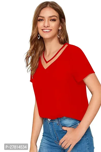 Elegant Red Polyester Solid Top  For Women-thumb2