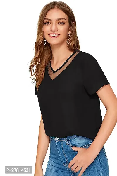 Elegant Black Polyester Solid Top  For Women-thumb2