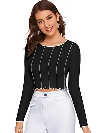 Elegant Black Polyester Striped Crop Length Top For Women-thumb1