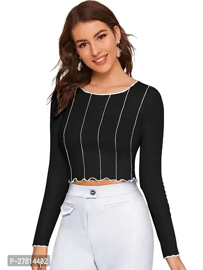 Elegant Black Polyester Striped Crop Length Top For Women-thumb2