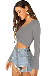 Elegant Grey Polyester Solid Crop Length Top For Women-thumb1