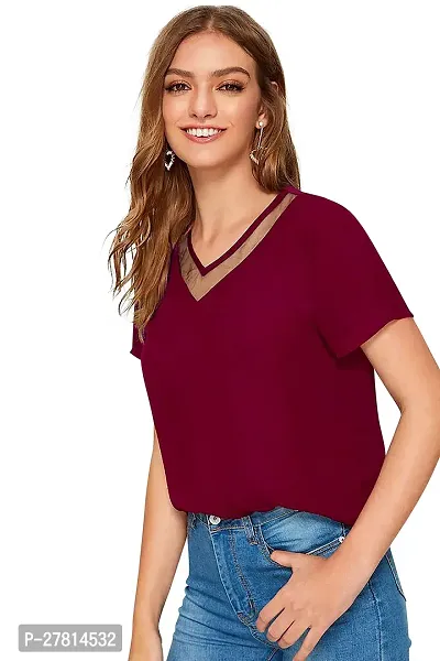 Elegant Maroon Polyester Solid Top  For Women-thumb2