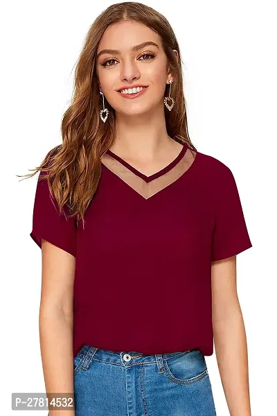 Elegant Maroon Polyester Solid Top  For Women