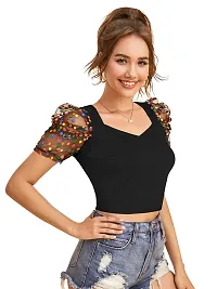 Elegant Black Polyester Printed Crop Length Top For Women-thumb1