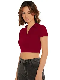 Elegant Maroon Polyester Solid Crop Length Top For Women-thumb2