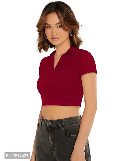 Elegant Maroon Polyester Solid Crop Length Top For Women-thumb3