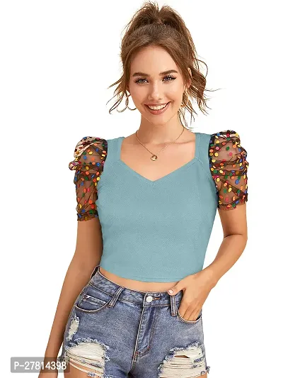 Elegant Green Polyester Printed Crop Length Top For Women-thumb0