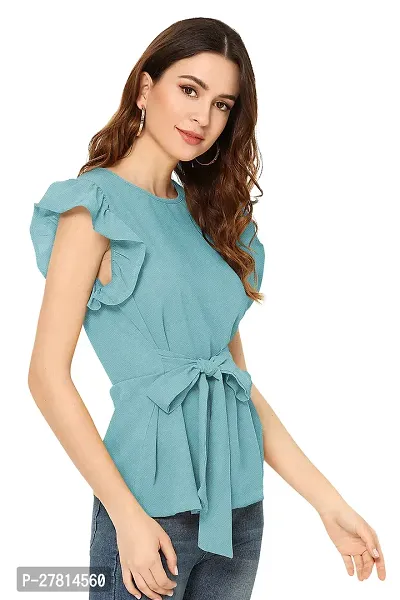 Elegant Green Polyester Solid Regular Length Top For Women-thumb2