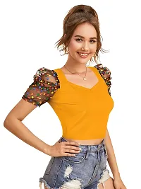 Elegant Yellow Polyester Printed Crop Length Top For Women-thumb1