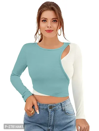 Elegant Multicoloured Polyester Colourblocked Crop Length Top For Women