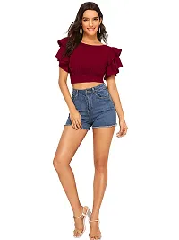 Elegant Maroon Polyester Solid Crop Length Top For Women-thumb3