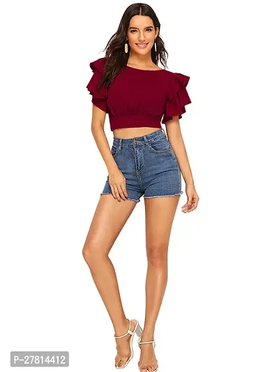 Elegant Maroon Polyester Solid Crop Length Top For Women-thumb4