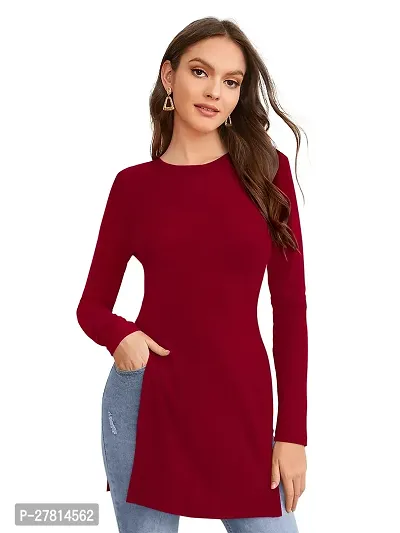 Elegant Maroon Polyester Solid Regular Length Top For Women-thumb0