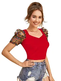 Elegant Red Polyester Printed Crop Length Top For Women-thumb1