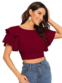 Elegant Maroon Polyester Solid Crop Length Top For Women-thumb1