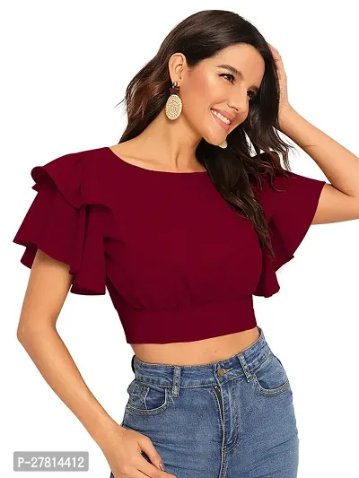 Elegant Maroon Polyester Solid Crop Length Top For Women-thumb2