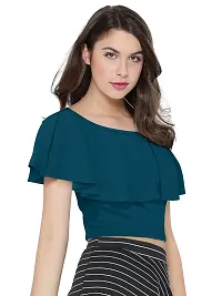 Elegant Blue Polyester Solid Crop Length Top For Women-thumb1