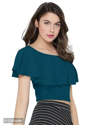 Elegant Blue Polyester Solid Crop Length Top For Women-thumb2