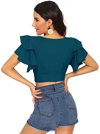 Elegant Blue Polyester Solid Crop Length Top For Women-thumb3