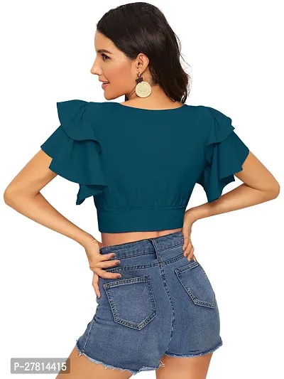 Elegant Blue Polyester Solid Crop Length Top For Women-thumb4