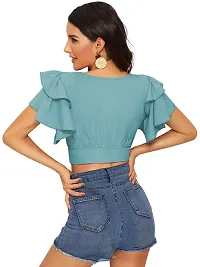 Elegant Green Polyester Solid Crop Length Top For Women-thumb2