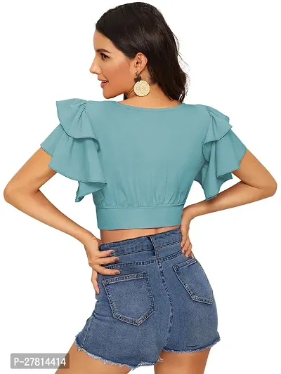 Elegant Green Polyester Solid Crop Length Top For Women-thumb3