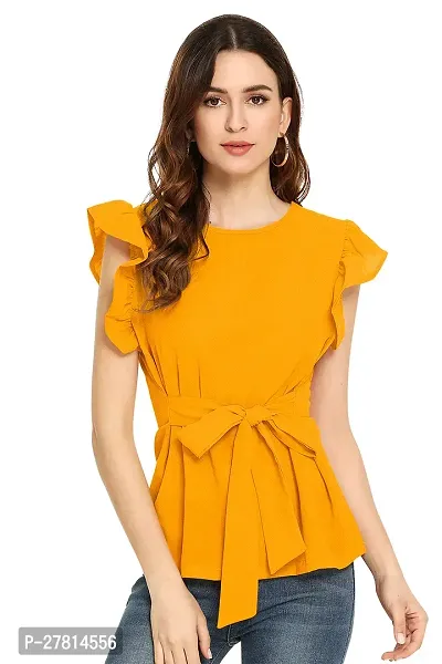 Elegant Yellow Polyester Solid Regular Length Top For Women-thumb0