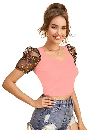 Elegant Pink Polyester Printed Crop Length Top For Women-thumb1