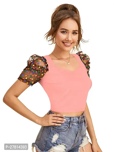 Elegant Pink Polyester Printed Crop Length Top For Women-thumb2