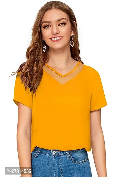 Elegant Yellow Polyester Solid Top  For Women