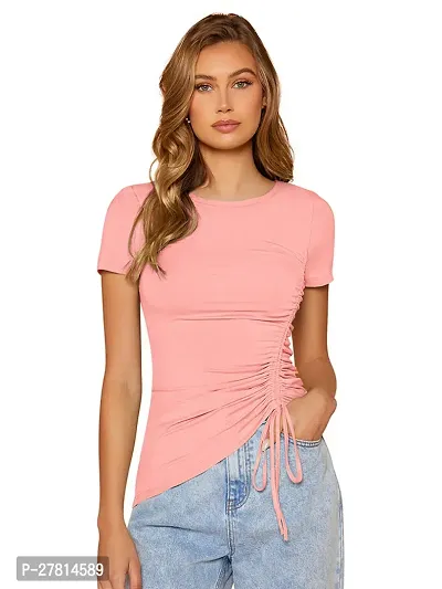 Elegant Pink Polyester Solid Regular Length Top For Women