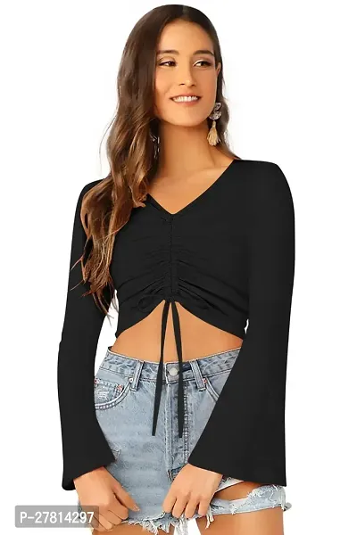 Elegant Black Polyester Solid Crop Length Top For Women-thumb0