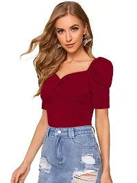 Elegant Maroon Polyester Solid Top  For Women-thumb2