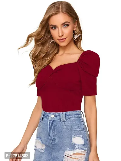 Elegant Maroon Polyester Solid Top  For Women-thumb3