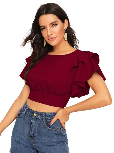 Elegant Solid Crop Length Top For Women