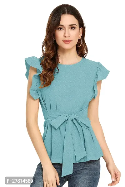 Elegant Green Polyester Solid Regular Length Top For Women