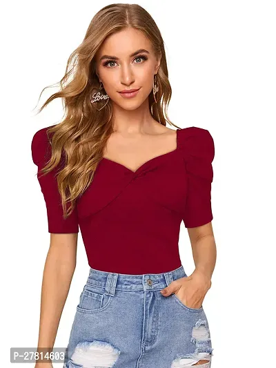 Elegant Maroon Polyester Solid Top  For Women