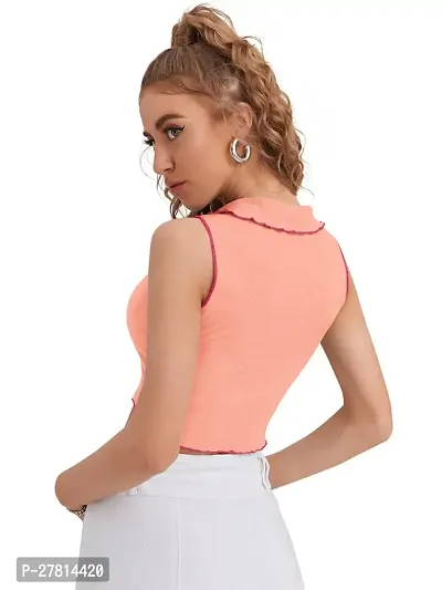 Elegant Pink Polyester Solid Crop Length Top For Women-thumb4