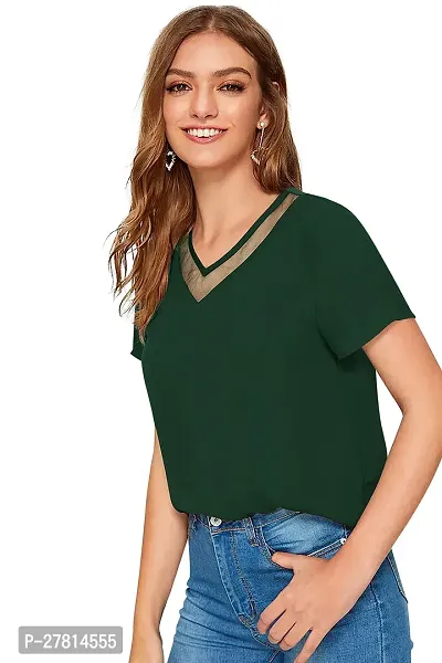 Elegant Green Polyester Solid Top  For Women-thumb2