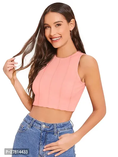Elegant Pink Polyester Striped Crop Length Top For Women