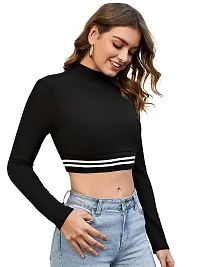 Elegant Black Polyester Solid Crop Length Top For Women-thumb1