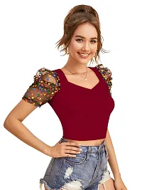 Elegant Maroon Polyester Printed Crop Length Top For Women-thumb1